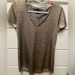 White House Black Market Gold & Black V-Neck Women's Top - Small